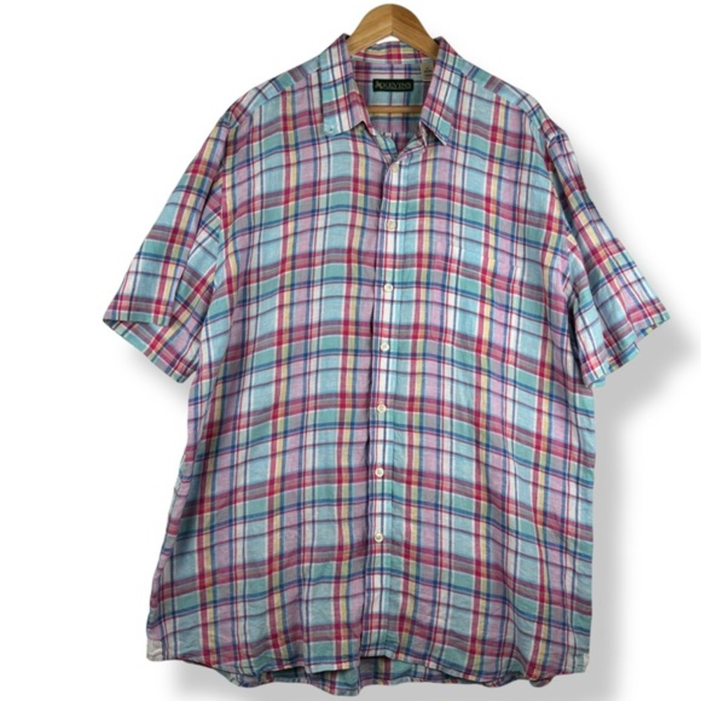Kevins 100% Linen Plaid Button Up‎ Shirt Mens Size XL Coastal Resort Preppy Top